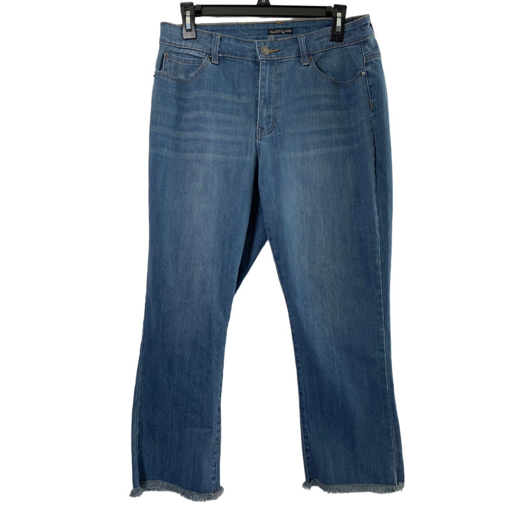 Elliott & Vine Jeans Womens Size 10 Straight Raw Hem Medium Wash Denim‎ Stretch